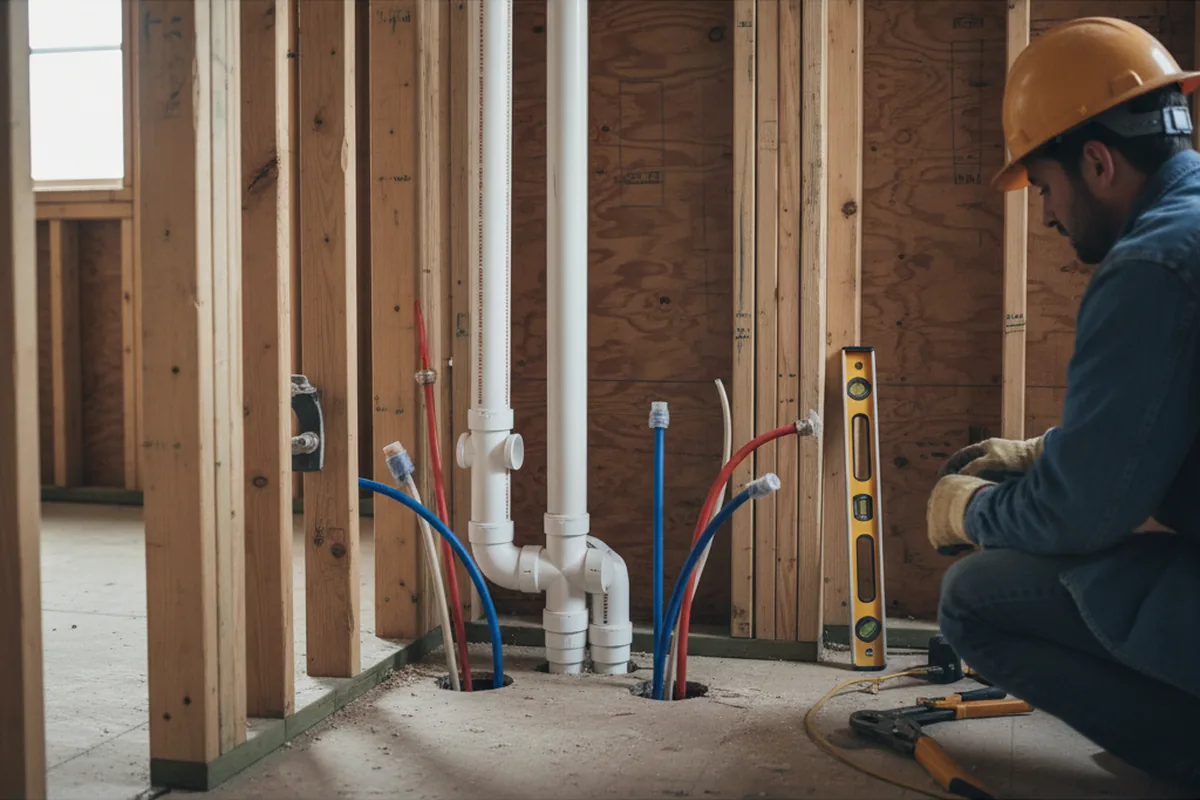 Drain and supply rough-in during Sump Pump Repair in Tiltonsville